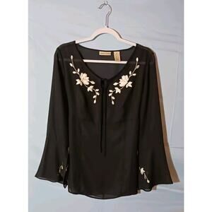 Apostrophe Sheer Black Floral Long Sleeve Blouse Top Size 12